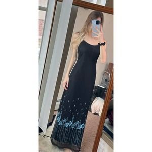 Homecoming Vintage Y2K 90s Candy Rocket Flowers Sparkly Black Maxi Dress